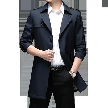 Férfi Kabátok, Trench Őszi egyszínű Férfi koreai Verzió Kabát egysoros Formális Hosszú ballonkabát Férfi Plus Size 7XL