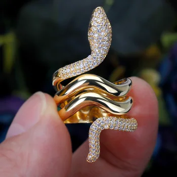 Luxus Gótikus Réz CZ Kígyó Gyűrű Női Arany Színű, Hajlított Gyűrű Köbméter Cirkon Bohém Strand Márka Ékszerek, Ajándékok 2021