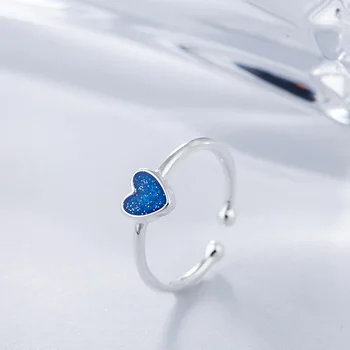 DreamySky Igazi Tiszta Ezüst Szín Kék Szív Gyűrű Női Ujj Gyűrű Gyönyörű Ékszerek Csepp Szállítás 3