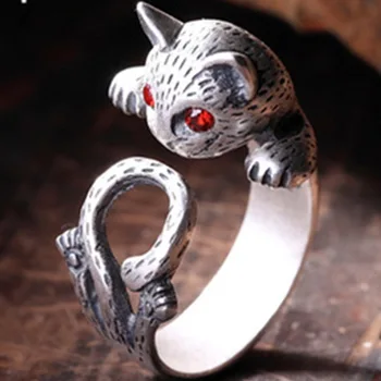 Milangirl Kreatív Luxus Ezüst Színű Retro Macska Gyűrűk Nők Esküvői Állítható Nyitó Gyűrű az Eljegyzési Parti Ékszer