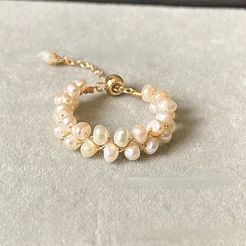 Bohém Nemzeti Stílus Dupla Gyöngy, Gyűrű, Aranyozott Állítható Gyűrű Elegáns Princess Gyűrű Bájos Női Esküvői Ékszerek