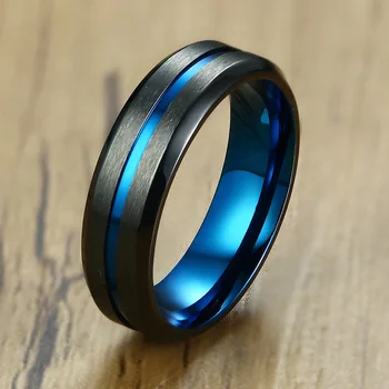 Egyedi Vékony Kék Vonal a Férfi Gyűrű Matt Kész Rozsdamentes Acél anillo masculino Úriember, Ajándékok, Kiegészítők