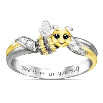 Kétszínű Aranyozott Aranyos Méh Gyűrűk a Nők, Lányok Luxus Tiszta Kristály Granddaugther Fél Gyűrűt a Legjobb Ajándék Hölgyeknek