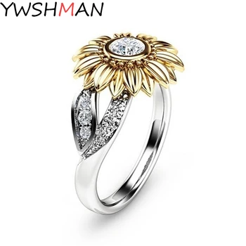 Luxus Crystal Napraforgó Cirkon Gyűrűk Női Elegáns, Bájos Fél Ujját Ékszerek Új, Trendi Esküvői Női Gyűrűk, Ékszerek