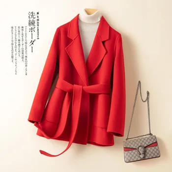 100% Tiszta Gyapjú Őszi Téli Hepburn Stílus kétoldalas Kasmír Kabát Női Rövid Vékony Kis Tweed Kabát 0