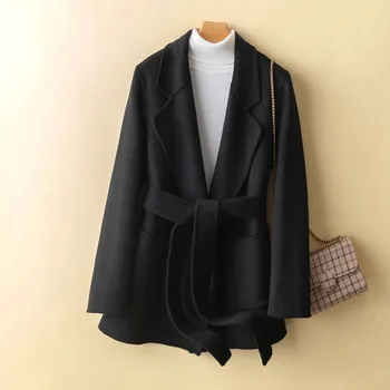 100% Tiszta Gyapjú Őszi Téli Hepburn Stílus kétoldalas Kasmír Kabát Női Rövid Vékony Kis Tweed Kabát 1
