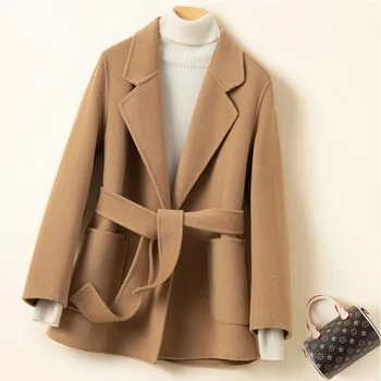 100% Tiszta Gyapjú Őszi Téli Hepburn Stílus kétoldalas Kasmír Kabát Női Rövid Vékony Kis Tweed Kabát 4