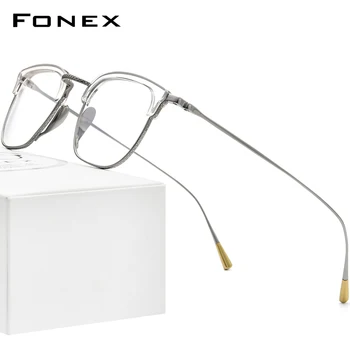 FONEX-Acetát Titán Szemüveg Keret Férfi Retro Tér Szemüveget a Nők 2022 Vintage Rövidlátás Optikai Szemüveg F85661