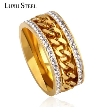 LUXUSTEEL Link Láncok, Gyűrűk Esküvői Cirkónia Eljegyzési Gyűrűk Fél Arany Színű Gyűrűk Ujját Tartozékok Fél Nagykereskedelmi
