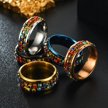 Divatos Színes Strasszos Gyűrű Rozsdamentes Acél Forgatható Nők Varázsa Gyűrűk Divat Ékszerek, Kiegészítők
