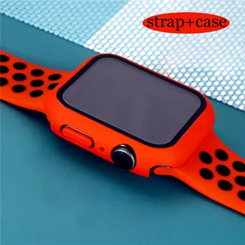 Üveg+Ügyet+Szíj Apple Nézni zenekar 44mm 40mm 38mm 42mm 44 mm Szilikon smartwatch watchband sport karkötő iWatch 3 4 5 6 se