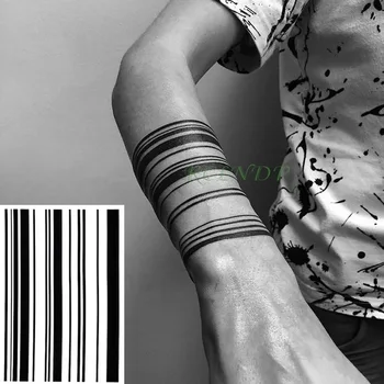 Vízálló Ideiglenes Tetoválás Matrica csík vonalkód széria vonal Hamis Tatto Flash Tetoválás láb Has Kar zenekar Férfiak Nők