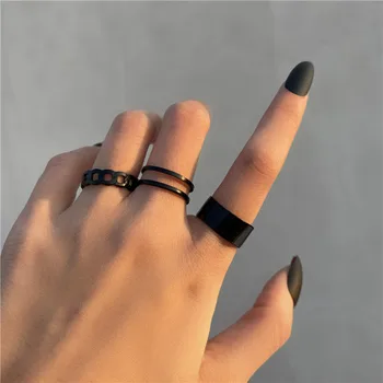 Évjárat Fekete Gyűrűk Állítsa Be A Nők, Lányok Punk-Metál Geometriai Egyszerű Állítható Ujj Gyűrű Szett Trend Ékszerek Ajándékok