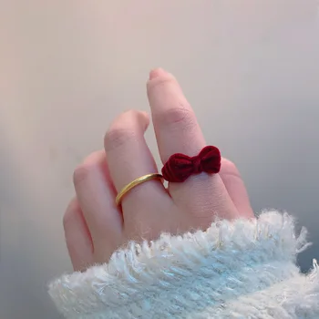 Új Divat Téli Özönlött a Vörös Bowknot Gyűrű a Nők, Lányok Korea Egyszerű Édes Állítható Nyitó Gyűrű Új Év, Ékszer, Ajándék