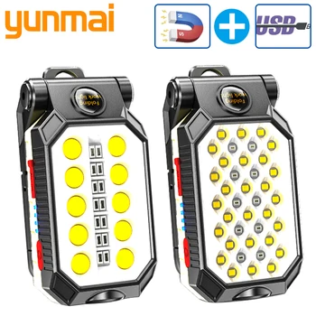  Vízálló Kemping Lámpás Mágnes Design Teljesítmény Kijelző USB Újratölthető COB Munka Light Hordozható LED Lámpa Állítható 