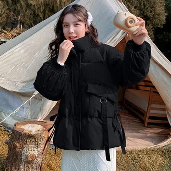 Korea, Édes Bézs Kék Kabát 2021 Piros Új Divat Bársony Kabát Női Téli Lazán Álljon Gallér, Rövid Kabátok 16766 3