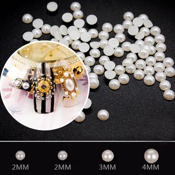 2MM/3MM/4MM DIY Fehér műanyag, félkör lapos gyöngy, köröm díszítés, kiegészítők, smink, Manikűr szerszámok