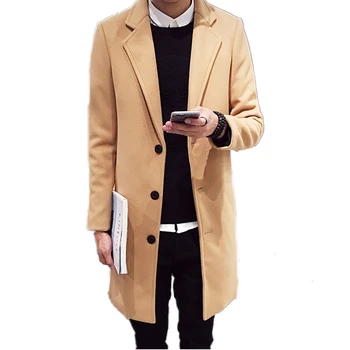 FGKKS Új Férfi Kabát Gyapjúból koreai Stílus Téli Slim egysoros egyszínű Férfi Árok Üzleti Alkalmi Kabát Gyapjúból 1