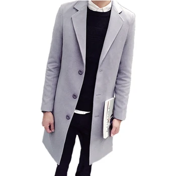 FGKKS Új Férfi Kabát Gyapjúból koreai Stílus Téli Slim egysoros egyszínű Férfi Árok Üzleti Alkalmi Kabát Gyapjúból 2