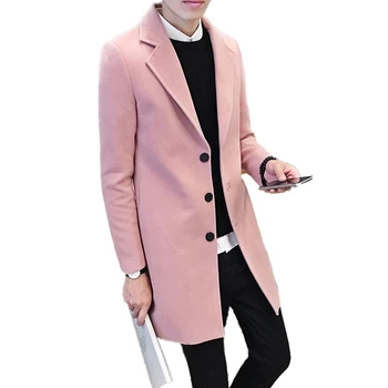 FGKKS Új Férfi Kabát Gyapjúból koreai Stílus Téli Slim egysoros egyszínű Férfi Árok Üzleti Alkalmi Kabát Gyapjúból 4