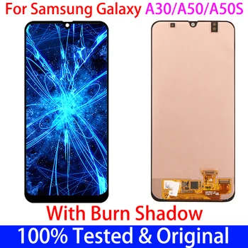 A Samsung a30-as A50 A305 A305F A505 A505F LCD Éget árnyék a30-as Eredeti AMOLED Kijelző érintőképernyő Digitalizáló Közgyűlés