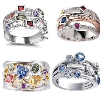 BAOSHINA Színes Köbméter Cirkon Finom Női Gyűrű, Ékszerek, Esküvői Zenekar, Divat Kereszt Geometriai CZ Táncos Buli Gyűrűk