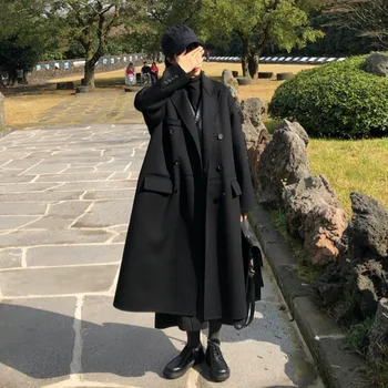 Hepburn stílus fekete gyapjú kabát női téli koreai változata laza középső hossza diákok megvastagodott térdig érő gyapjú