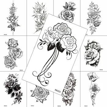 Fekete Rózsa Ideiglenes Tetoválás Matrica Női Body Art Festmény Mellkasi Kezét Tetkóimat Hamis Szépség Vízálló Reális Tetoválás