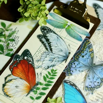 50pcs Nagy Méretű Pillangó Matricák táska Trópusi Növények Washi Matricák Pergamen Papír Matricák táska