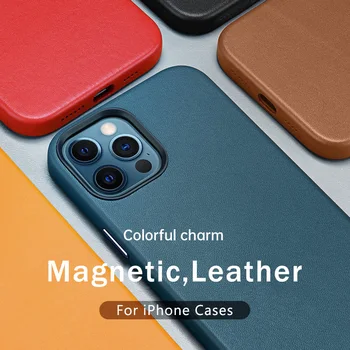 Mágnesek Bőr tok iPhone 13 12 Pro Max Mini védőburkolat A Magsafing Vezeték nélküli Töltő Luxus Mágneses Ütésálló