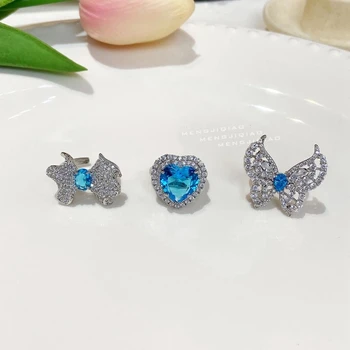 Koreai Divat Kék Drágakövek Kristály Szív Állítható Gyűrű Női Hölgy Elegáns Cirkon Pillangó Fél Gyűrű, Ékszerek, Ajándékok 5