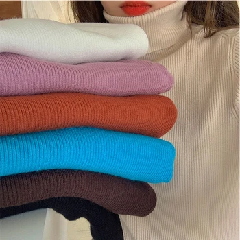 Téli Női Garbó Pulóver Pullovers Famale Harajuku Maximum Koreai Alkalmi Streetwear Hölgyek Hivatal Szilárd Hosszú Ujjú Sueter