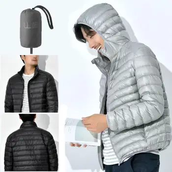 Új Férfi télen melegen 90% Fehér eider-kabát Márka ruházat Férfi slim fit Kapucnis alkalmi vékony kabát Plus size 6XL