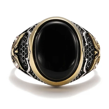 Személyiség Trend Domináns Fekete Drágakő Oldalán Faragott Madár Vintage Stílusú Gyűrű, Férfi Ékszerek