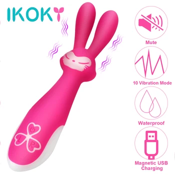 IKOKY 10 Sebesség Nyúl Vibrátort a Kettős Vibráció Mágikus pálca AV Stick Masszírozó Klitorisz Stimulátor Szexuális Játékszerek Női Felnőtt, Szex-Shop