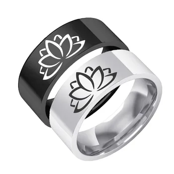Magas Minőségű Rozsdamentes Acél Trendy Jóga Lótusz Virág Ujj Gyűrű A Nők, mind a Férfiak Punk Amulett Ékszer Ajándék 8mmBlackColor Gyűrűk