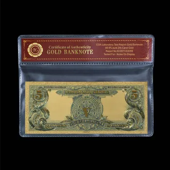 WR Luxus Otthon Dekoráció Színes Arany Bankjegy Minőségű Haza Dekoratív 5 Dollár Valuta Bill Megjegyzés Kreatív Art Kézműves PVC Keret 1
