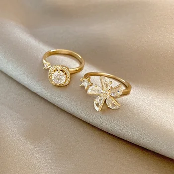 Származási Nyár Tökéletes Köbméter Cirkon Virág Gyűrű a Nők a Csillag Arany Színű Fém Nyitva Állítható mutatóujját Gyűrű Ékszer