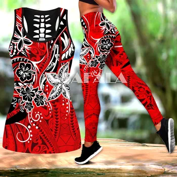 Pohnpei Polinéz Tetoválás Teknős Két Darab Jóga Meghatározott Nők 3D Nyomtatás Üreges Ki Tartály Tetején, Magas Derék Legging Nyári Alkalmi Sport-5