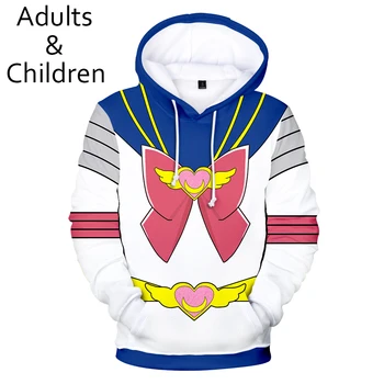 A gyermekek 3D Sailor Moon Karakter Jelmez kapucnis felső Gyermekek Gyerek Kapucnis Pulóver Kabát Férfiak Nők Őszi 3D Sailor Moon pulóver