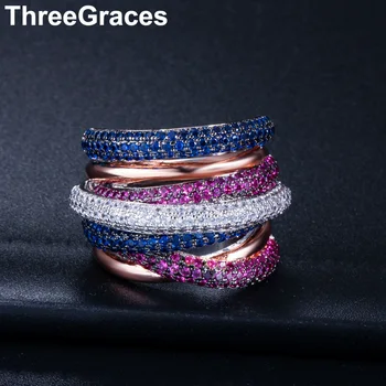ThreeGraces Trendi Micro Egyengetni Cirkónia Kristály Körben Több Szín Nyilatkozat Esküvő, Eljegyzés, Buli Gyűrű a Nők RG010