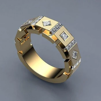Luxus Sárga Arany Színű Geometriai Gyűrűk A Nők/Férfiak Fényes Fehér CZ Micro Burkolt Punk Fahion Ékszerek Fél Ajándék, Unisex Gyűrű