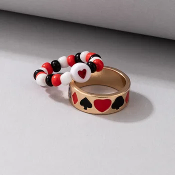 INS Trend Y2k Ékszerek, Gyöngyök Gyűrűk, Tini Lányok, Nők Piros, Fekete Szív Egymásra Illő Gyűrű Divat Ékszerek Kiegészítők Ajándék