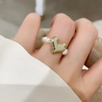 Elegáns Arany, Ezüst Színű, Szív alakú Gyűrűt bájos Gyöngy Gyöngy Állítható Gyűrű A Nők Romantikus Esküvő Ékszer
