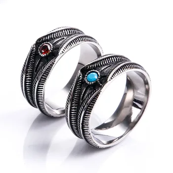 Retro Antik Ezüst Szín kék piros kő Toll Gyűrűk Női férfi Romantikus Szerelmesek, Eljegyzés, Évforduló, Esküvői Ékszer