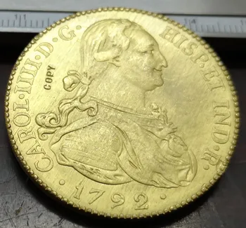 1792 Kolumbia 8 Escudos aranyozott Érem Másolata
