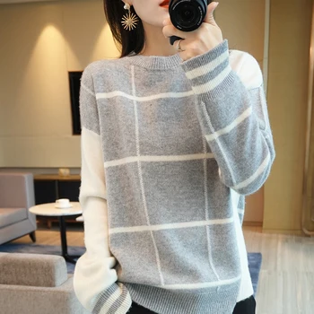Kiváló minőségű új kasmír pulóver, női kerek nyakú, hosszú ujjú pulóver 100% tiszta gyapjú pulóver otthon, stílus, lágy comfortabl