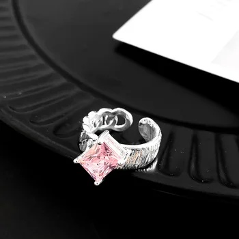 2021 Koreai Új Gyönyörű Rózsaszín Négyzet Alakú Nyílás Gyűrű Divat Temperamentum Sokoldalú Női Gyűrű Ékszer 0