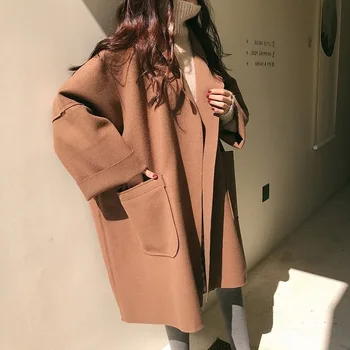 2021 gyapjú kabát női közép -, illetve hosszú őszi-téli ruhák, új laza tanuló sokoldalú köpeny gyapjú kabát trend
