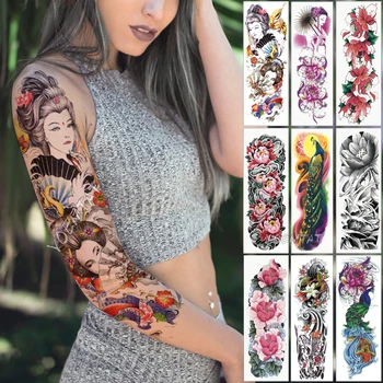 Nagy Kar Hüvely Tetoválás Japán Gésa Kígyó Vízálló Ideiglenes Tatto Matrica Lotus Páva Lány Tetoválás Body Art Nők